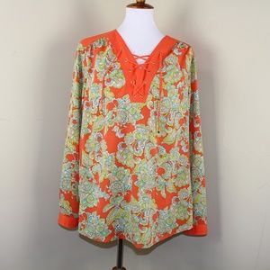 Jones New York Orange Floral Print Blouse size XL